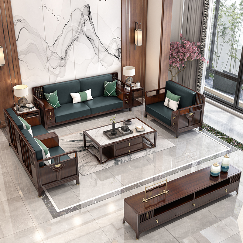 New Chinese style full solid wood sofa combination ebony wood modern light luxury ebony wood villa living room high-end furniture customization
