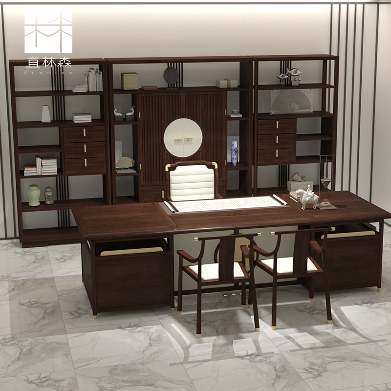 New Chinese desk and chair combination of simple modern Zen boss Table Solid Wood President Table Atmospheric class furniture