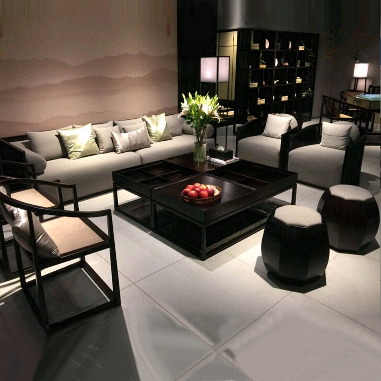 New Chinese style sofa solid wood living room large and small apartment villa hotel Qumei all things light luxury furniture custom technology cloth