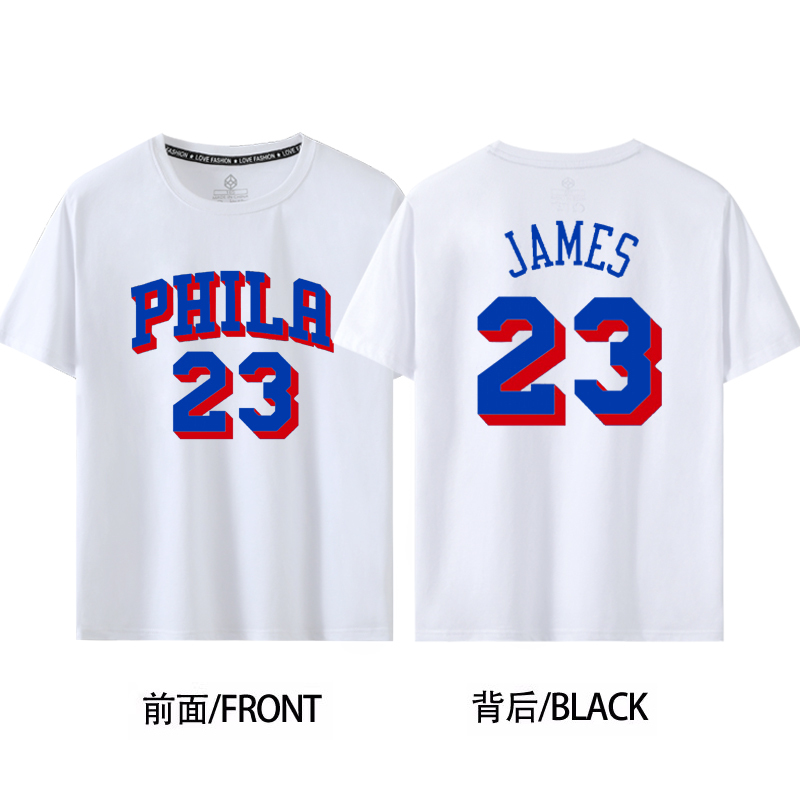 76Ers James Short-Sleeved T-Shirt Men's No. 23 Jersey 76Ers Championship Basketball Lebron Round Neck Pure Cotton Half-Sleeve