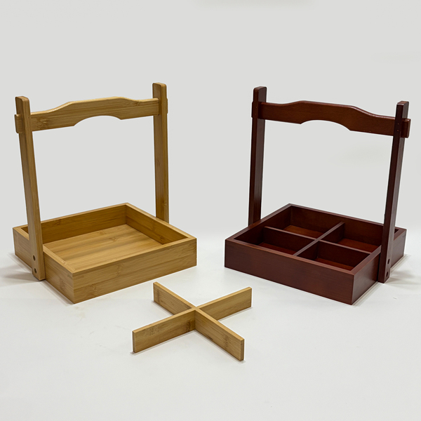 New Chinese-Style Japanese Four-Compartment Bamboo Wooden Box for Sushi, Snacks, Desserts, and Tea Treats