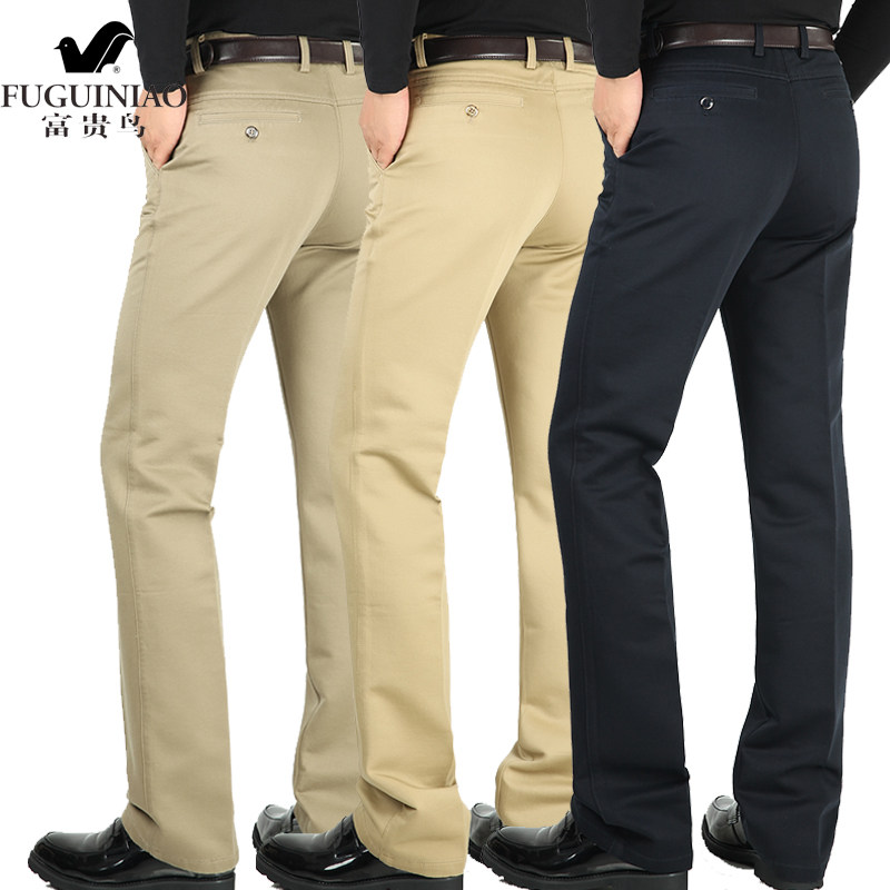 Spring Autumn Money Rich bird Pure cotton thick Casual Pants Men Fall Men's Straight Barrel Business Men's Pants Middle-aged Dad Pants