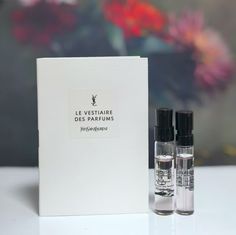 Ysl Saint Laurent Haute Couture Shirt with Floral Collar, Red Velvet Jumpsuit, Smoking Suit, Leather, Perfume Sample