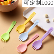 Customized LOGO disposable spoon plastic cake fork spoon individually packed fruit fork dessert ice cream spoon thickened