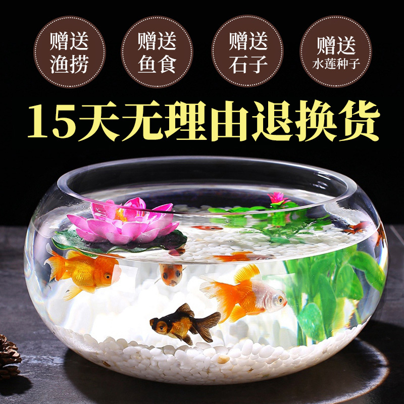 Office Small Fish Tank, Thickened Transparent Glass Turtle Tank, Living Room Home Desktop Round Mini Small Goldfish Tank