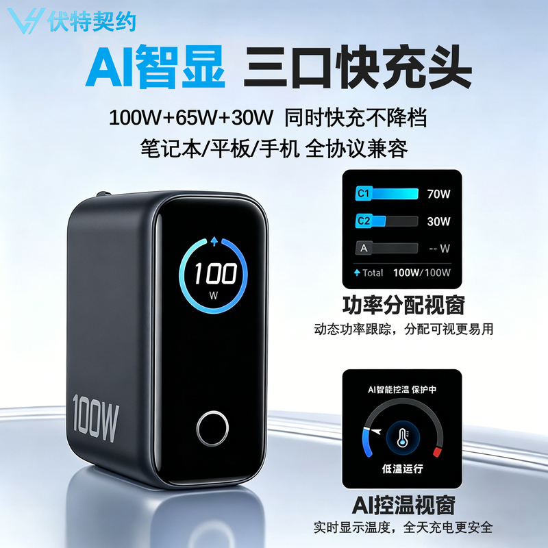 New Ai Digital Display Gallium Nitride Charger, High-Power Multi-Port Super Fast Charging Head, Desktop Charging Station, Compatible with Apple, Huawei, Xiaomi, Samsung and Other Laptops, Tablets, and Mobile Phones, Fully Protocol-Compatible