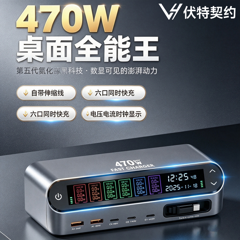 470W Desktop Charging Station with Retractable Cable and Digital Display, USB Multi-Port Fast Charging Head, Suitable for Apple, Huawei, Laptops, Tablets, and Mobile Phones, Fully Protocol Compatible, Universal Voltage and Current Display 470W Desktop Charging Station with Retractable Cable and Digital Display, USB Multi-Port Fast Charging Head, Suitable for Apple, Huawei, Laptops, Tablets, and Mobile Phones, Fully Protocol Compatible, Universal Voltage and Current Display