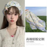 Шарф, из хлопка и льна, цветочный принт