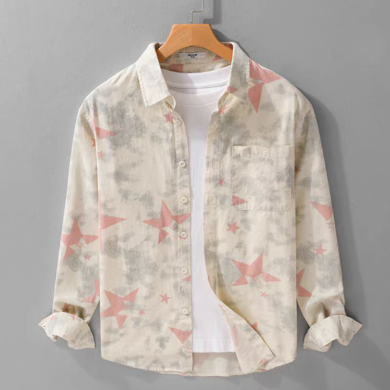 Spring and Summer New Trendy Star-Printed Long-Sleeved Shirt for Men, Trendy Brand Casual Loose Versatile Shirt Jacket