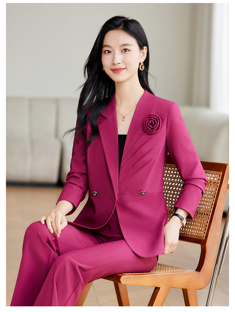 パンツセットアップ フラワーコサージュ付きダブルテーラードジャケットパンツセットアップ