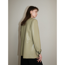 Amyy Studios comparable leather leather environmental protection Pu granular fabric delicate glossy horn buckle leather suit