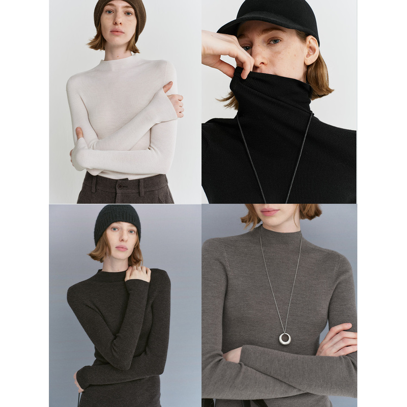 Amyy Studios 100% Wool 120S Yangzi Yarn Thickened Seamless One-Piece Half Turtleneck & Turtleneck Base Layer Shirt