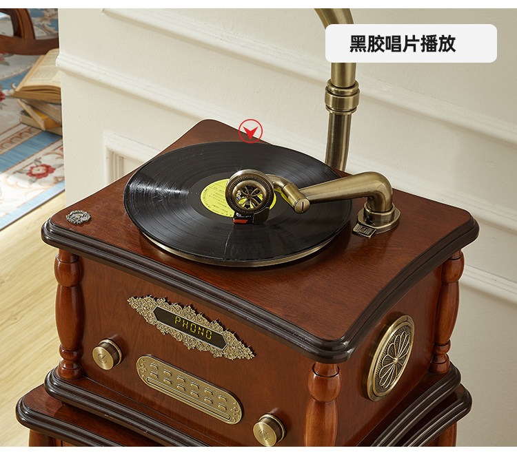 Виниловый проигрыватель 留声机台美式复古客厅欧式轻奢黑胶唱片机蓝牙老式仿古实木唱机促 OTHER