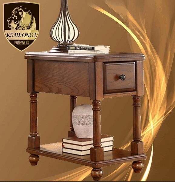 Sofa corner table American side table solid wood small coffee table European white with drawer round table coffee table telephone table