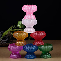 Colorful Glaze Lotus Lamp Butter Lamp Holder Eight Auspicious Legged Lamp Holders for Buddha Lamps Ever-Bright Lamps Set of 7