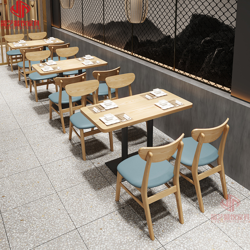 Custom Restaurant Milk Tea Dessert Shop Solid Wood Chair Snack Bar Burger Shop Noodle Restaurant Canteen Wall Card Seat Table and Chair Combination