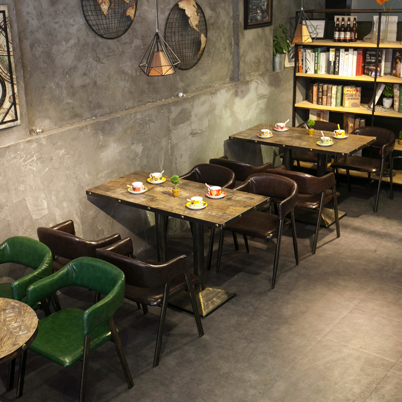 Net Red American Retro Industrial Style Cafe Table and Chair Combination Milk Tea Snacks Dessert Shop Dining Tea Restaurant Tables and Chairs