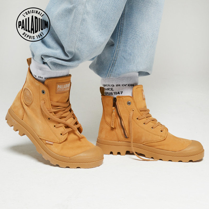 PALLAdium Palatine official Classic Rhubarb Boots Casual High Drum Men's Shoes 100 Hitch Autumn Winter Small Leather Boots 06440