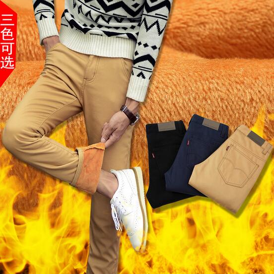 giản dị mùa đông nam quần đàn ông cộng với nhung dày Dongkuan trẻ quần nam quần Slim quần Straight mùa đông quần giữ nhiệt nam