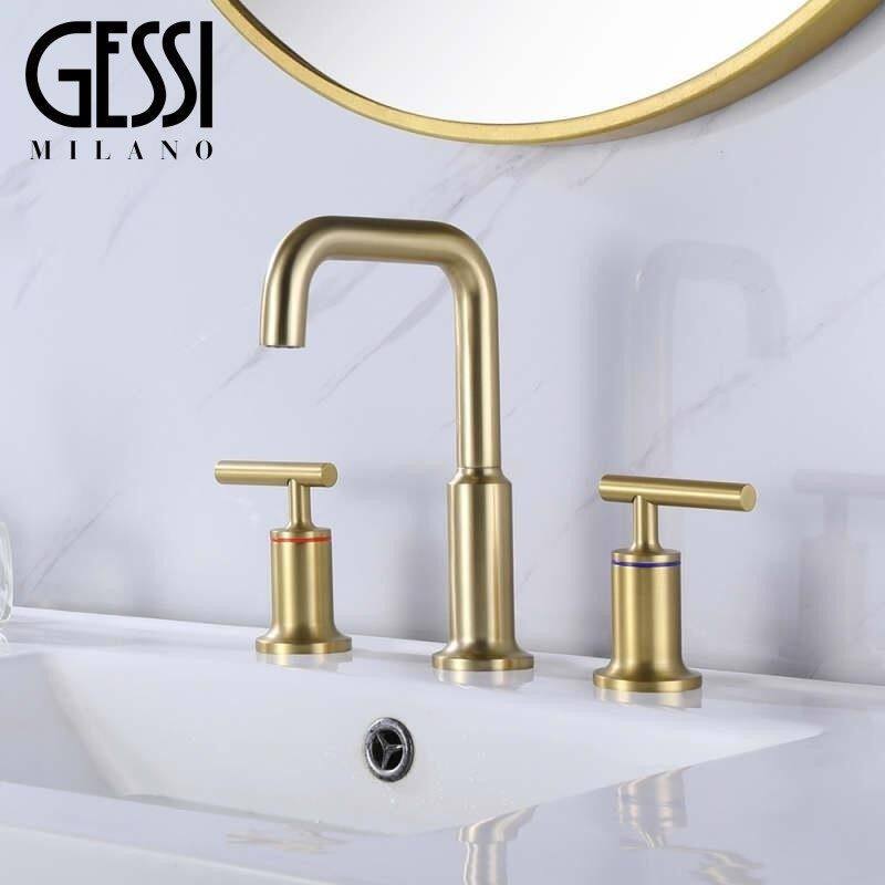 Gessi Italian All-Copper Three-Hole Dual-Handle Split Bathroom Countertop Basin Splash-Proof Hot and Cold Water Faucet Gessi Italian All-Copper Three-Hole Dual-Handle Split Bathroom Countertop Basin Splash-Proof Hot and Cold Water Faucet