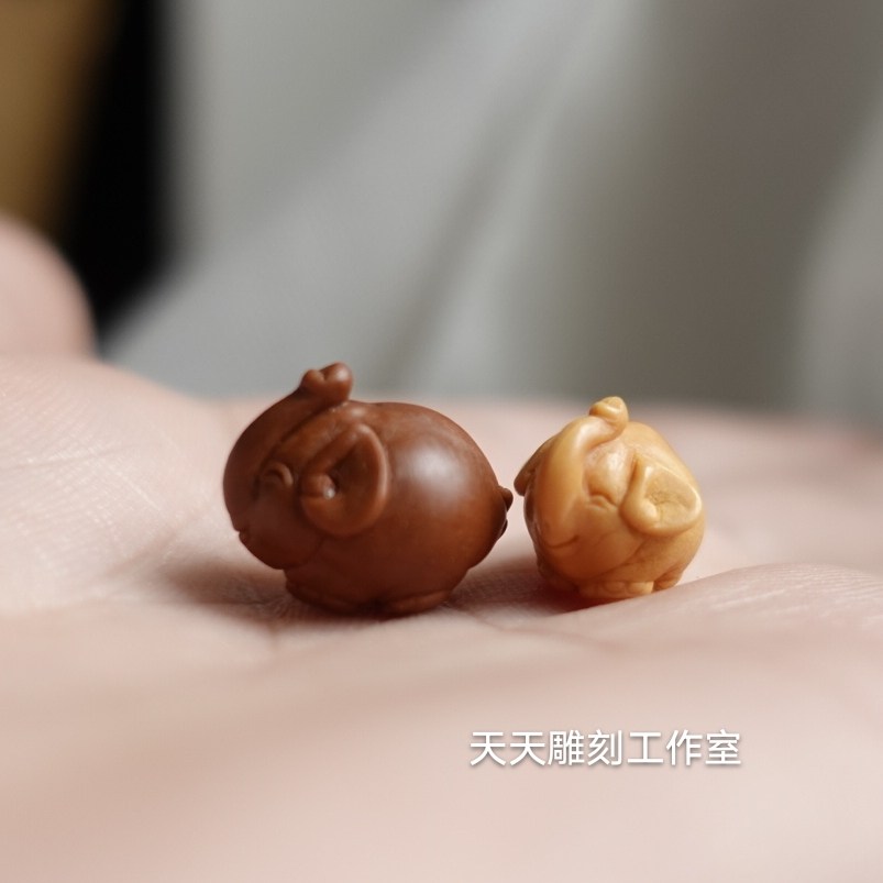 Pure Handmade Peach Core Engraving Boutique Elephant Wild Dragon Tattooy Peach Hubao Green Red Rope Bracelet Pendants Pendants to Play Collection-Taobao