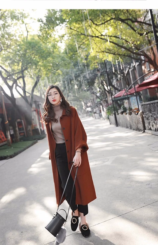 Mùa thu đông 2017 Phụ nữ mới rộng rãi áo len dài cỡ lớn màu caramel nữ trên đầu gối áo dài phiên bản Hàn Quốc - Áo Hàn Quốc