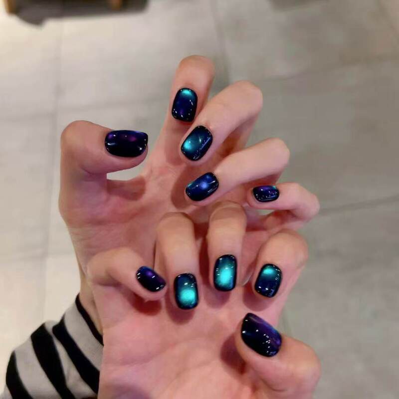 【Northern Lights】 Flashing Color-Changing Double-Light Glass Beads Cat's Eye Handmade Wearable Nails High-End Simple Whitening Manicure