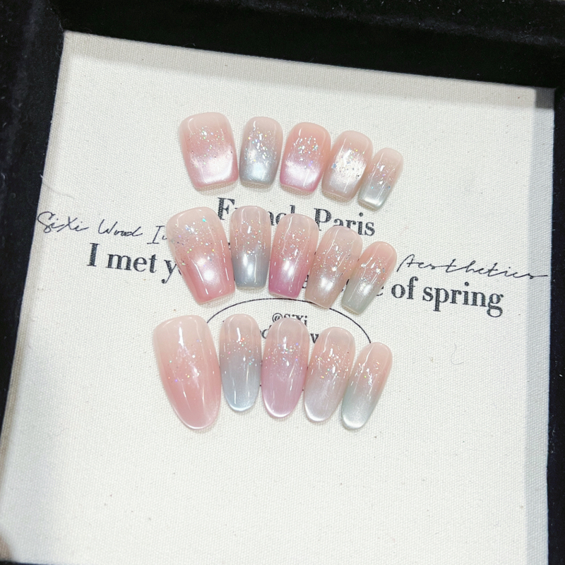 【Vitality Rainbow】Summer Colorful Dopamine Gradient Blush Cat Eye Style Simple Pure Desire Detachable Nail Art