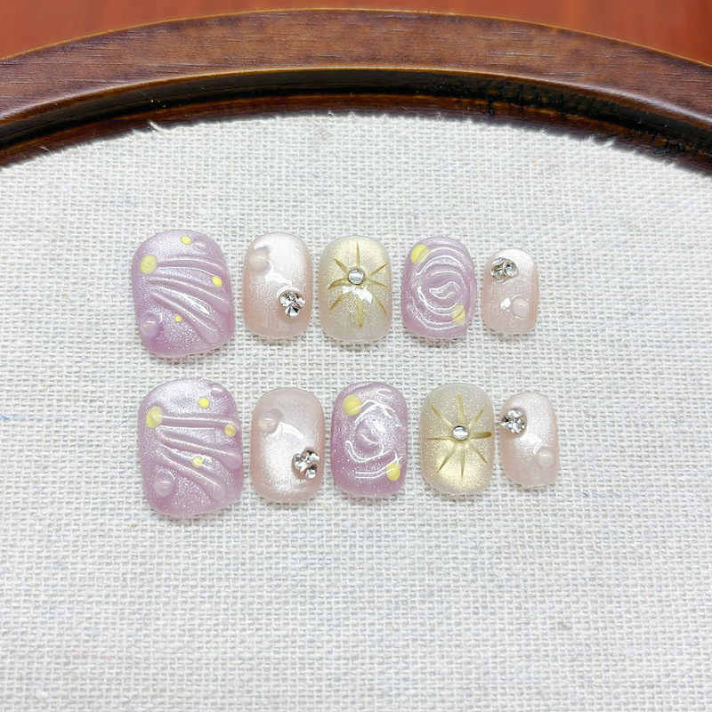 [Symphony of Stars] Handmade Wearable Nails with Three-Dimensional Swirls, Hand-Painted Sun, Gentle and Simple Style, Brightening Nail Art