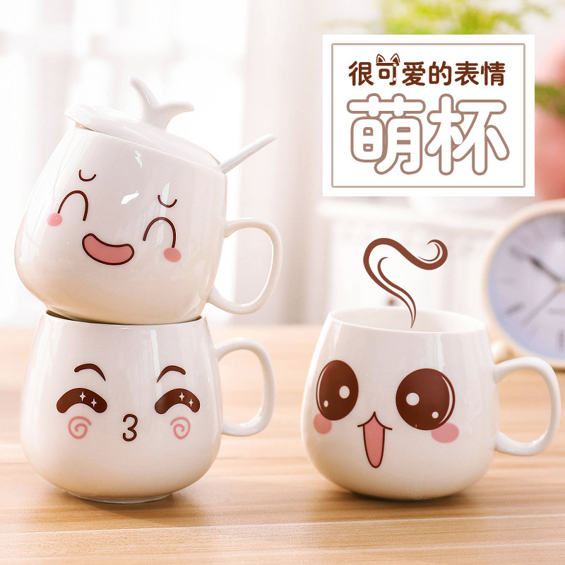 Cartoon Cute Cup ceramic with lid Spoon Mark Cup Coffee Milk Cup Lovers Water Glass Creative Schoolgirl
