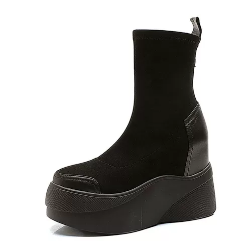 Martens, флисовые удерживающие тепло демисезонные эластичные короткие сапоги, из натуральной кожи, в корейском стиле