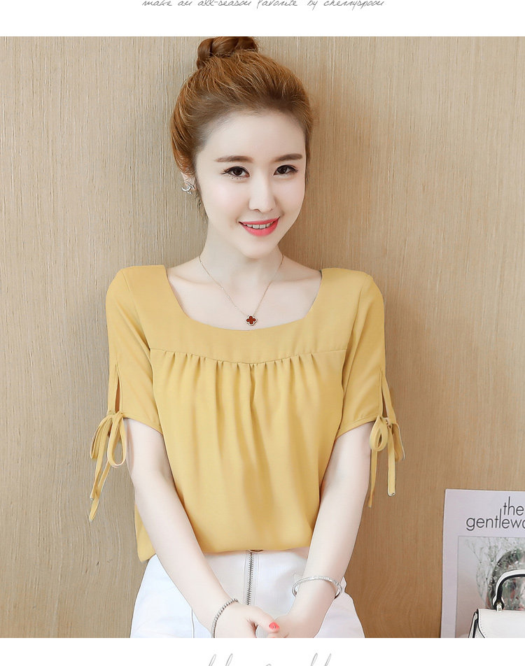 实拍纯色雪纺衫女夏2018新款潮短袖宽松百搭