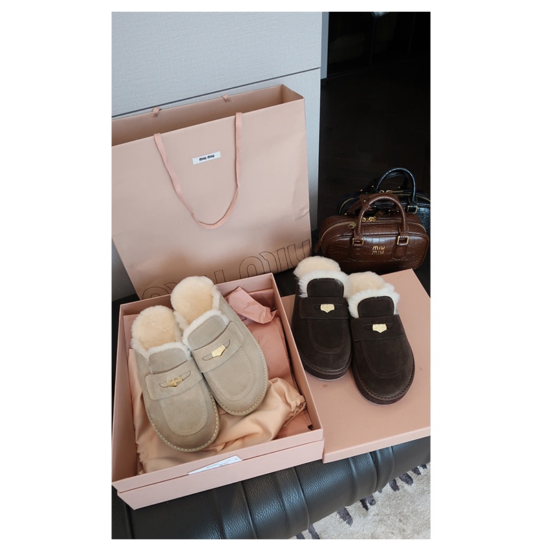 Cow Suede Leather Wool Ultra-Thick Sole Classic Loafers Coin Snow Slippers for Women Autumn and Winter Outdoor Wear Home Furry Slippers