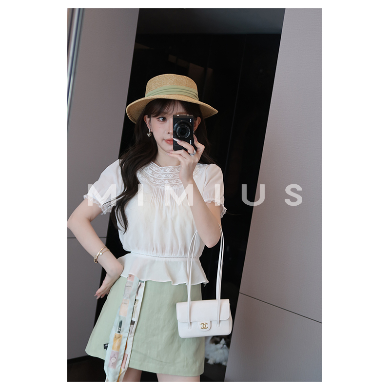 Yoululu Japanese-Style Sweet and Elegant Lace Patchwork Shirt for Women, Slightly Sheer Top + Dress Yoululu Japanese-Style Sweet and Elegant Lace Patchwork Shirt for Women, Slightly Sheer Top + Dress