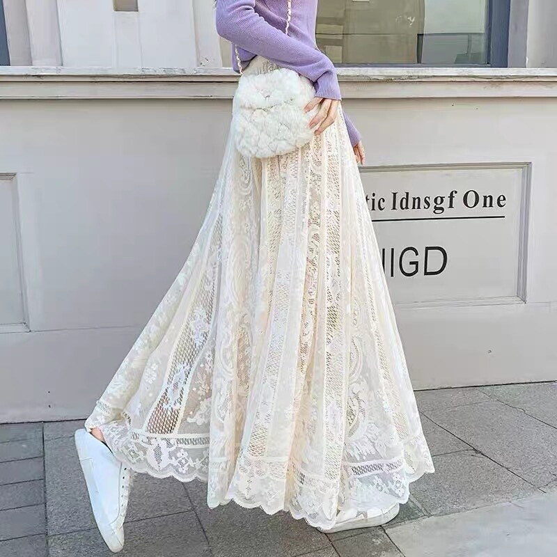 Lace Half-Skirt with Elastic Waist, Vintage Versatile Cheongsam, Suitable for Spring and Summer, as a Base Layer to Cover the Hips and Make You Look Slimmer