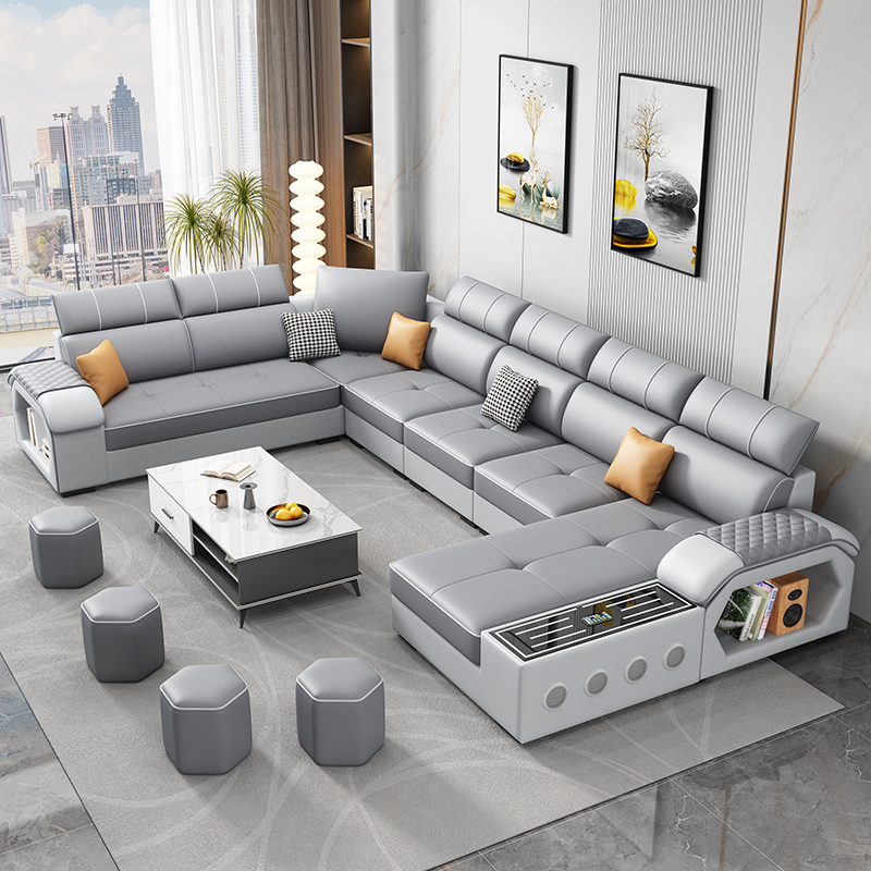 Sofa for Living Room 2026 New Model Cat-Scratch Resistant Leather Fabric Modern Simple U-Shaped Corner Sofa Set for Various Sizes of Apartments with Coffee Table Combination