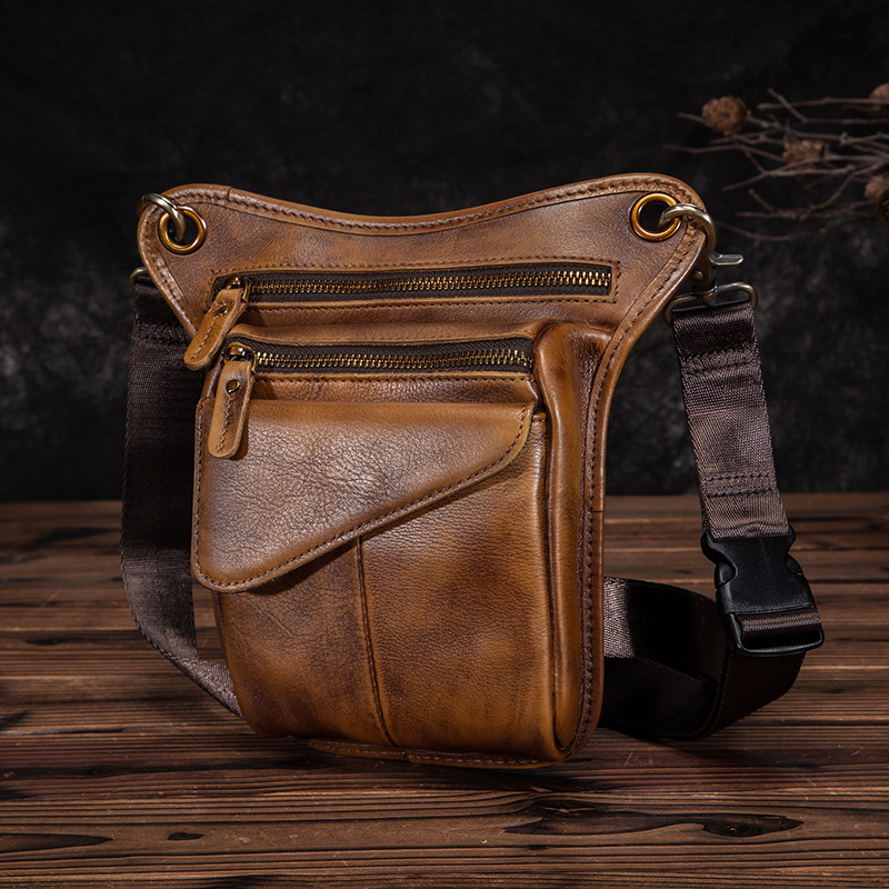 Men's Genuine Leather Waist Bag, Vintage Harley Biker Motorcycle Bag, Artistic Casual Phone Leg Bag, Multifunctional Cowhide Cycling Bag