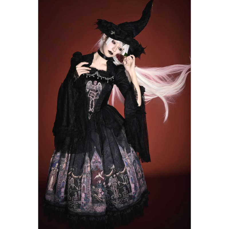 [Deposit] Rose Church Gothic Irregular Top Long and Short Skirt Witch Hat Lolita Two-Piece Skirt