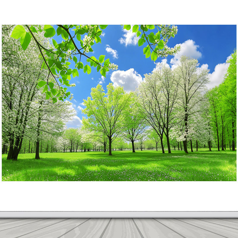 Fresh Green Forest Scenery, Trees, Grass, Decorative Painting, Living Room, Bedroom, Green Trees, Natural Scenery, Self-Adhesive Painting