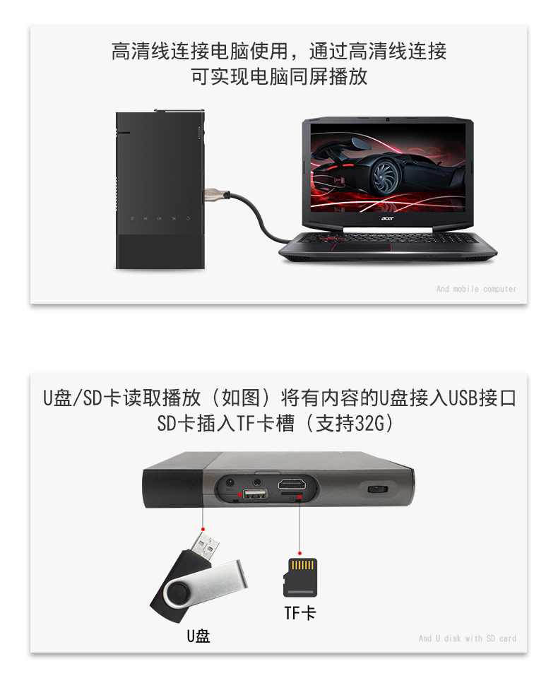 Le Jiada S1 máy chiếu điện thoại di động HD mini 3D máy chiếu di động 1080p điện thoại di động không dây mini rạp hát tại nhà phòng ngủ ký túc xá Apple Android không có TV màn hình - Máy chiếu