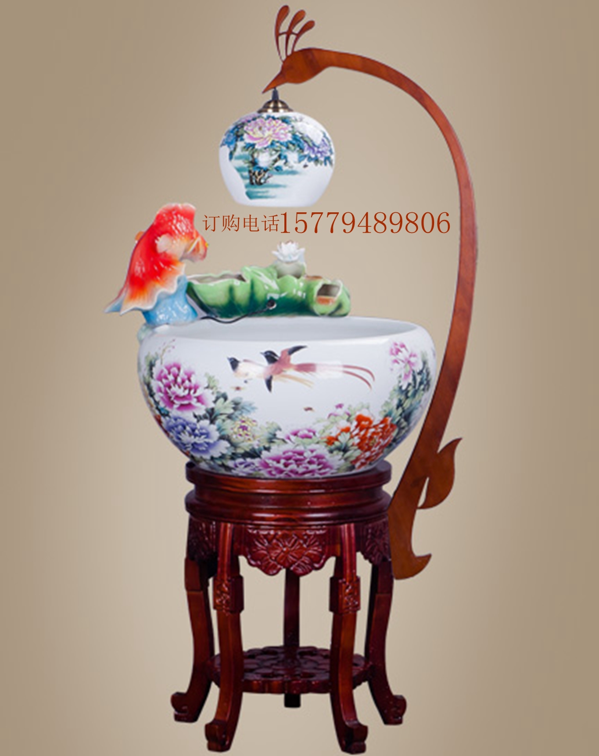 Atomization humidification landscaping Jingdezhen ceramic large automatic circulating water oxygenation living room lucky fish basin goldfish tank
