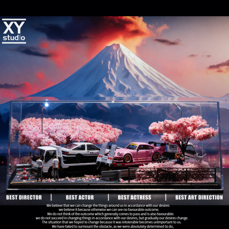 1/64 Scale Model Scene, "Two-Way Highway Cherry Blossom Season, Gift for Boyfriend/Girlfriend, Birthday, Initial D, Ae86 Takumi Tsuchiya 1/64 Scale Model Scene, "Two-Way Highway Cherry Blossom Season, Gift for Boyfriend/Girlfriend, Birthday, Initial D, Ae86 Takumi Tsuchiya