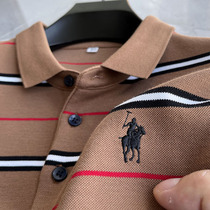 Embroidered pony ~ high end Paul shirt striped polo shirt male long sleeve bead ground cotton spring autumn loaded with a collar t-shirt