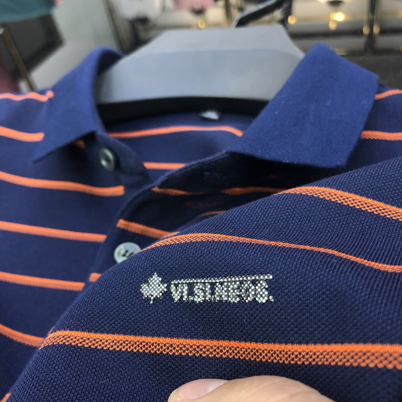 Laser craft corsage ~ striped short sleeve t-shirt men summer business casual lapel middle-aged men's high-end polo shirt