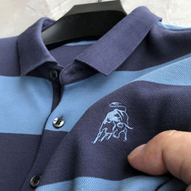 Embroidered ox ~ 100% pure cotton wide striped long sleeve t-shirt male turtlenecks middle-aged autumn blouses loose high-end polo shirt
