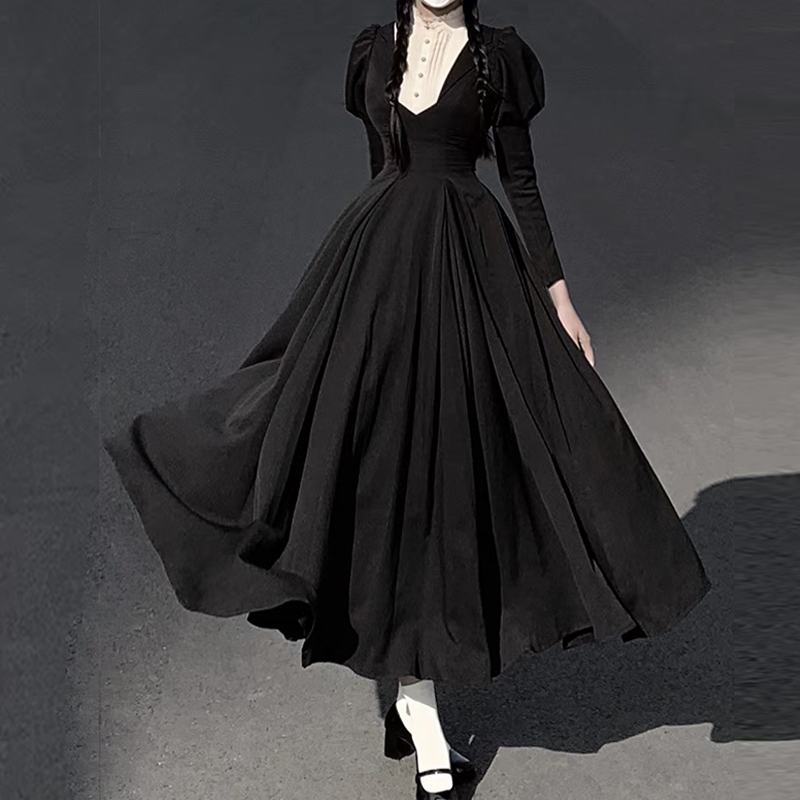 Black Nun Costume Cos Outfit Dark Gothic Style Lolita Elegant Long Dress Cosplay Dress Autumn and Winter Clothing