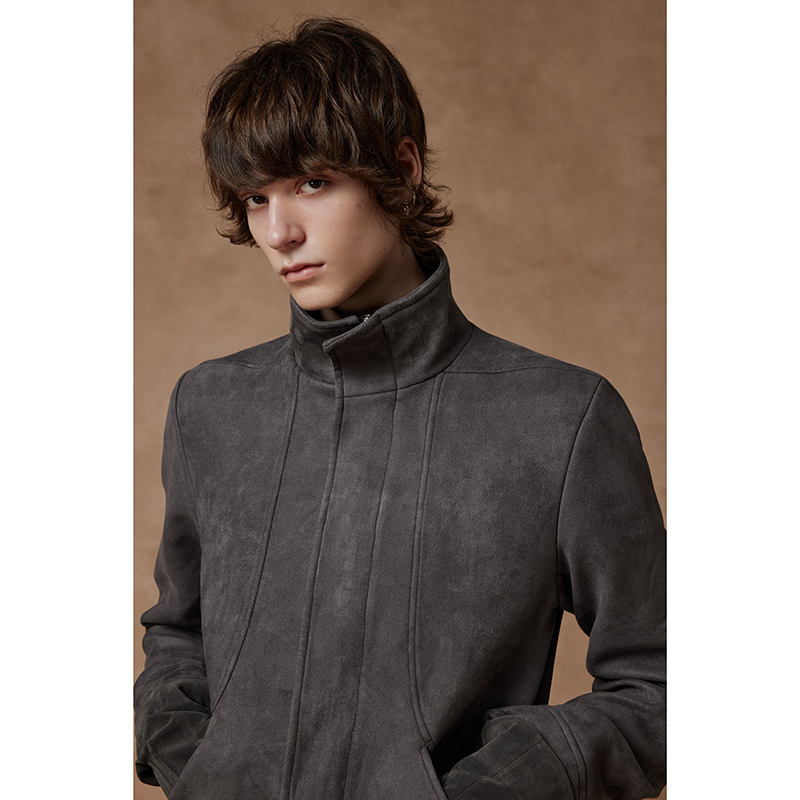 Crins/24Aw/Shine·Traces/Three-Dimensional Tailoring, Simple and Versatile, Commuter-Style, Elegant Men's Suede Stand-Collar Jacket