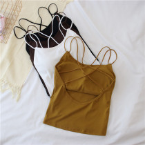 Summer chic sling back vest female cotton short backless sleeveless with chest pad top