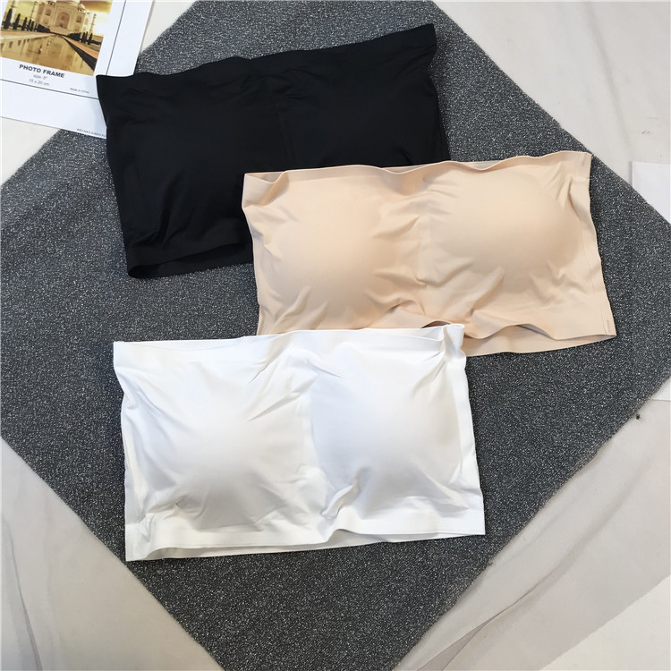 Summer dress 2019 new ice silk fabric all-match shoulderless anti-glare one word with tube top wrap chest underwear bottoming top