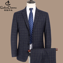 Middle-aged suit mens jacket single-piece top Wool plaid casual mens suit suit middle-aged and elderly fathers suit